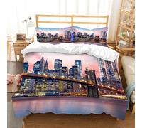 NIOYNJIS Copertina trapunta kit,universale per tutte le stagioni. Copritura trapunta di nozze,morbida e confortevole,Il ponte di Brooklyn e lo skyline di Lower Manhattan sotto un tramonto,228x264cm
