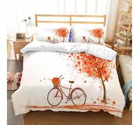 NIOYNJIS Copertina trapunta kit,universale per tutte le stagioni. Copritura trapunta di nozze,morbida e confortevole,Bicicletta, albero autunnale con vecchia bicicletta invecchiata e albe,228x264cm