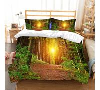 NIOYNJIS Copertina trapunta kit,universale per tutte le stagioni. Copritura trapunta di nozze,morbida e confortevole,Fattoria, riflesso di luce magica nel profondo della foresta betulleau,228x264cm