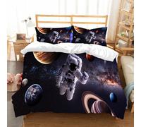 NIOYNJIS Copertina trapunta kit,universale per tutte le stagioni. Copritura trapunta di nozze,morbida e confortevole,Astronauta nello spazio sullo sfondo del pianeta Terra,228x264cm