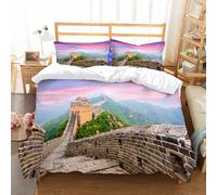 NIOYNJIS Copertina trapunta kit,universale per tutte le stagioni. Copritura trapunta di nozze,morbida e confortevole,La Grande Muraglia Cinese, cielo fantastico sopra l'architettura cultu,200x228cm