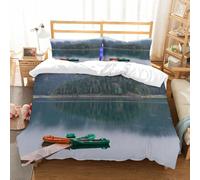 NIOYNJIS Copertina trapunta kit,universale per tutte le stagioni. Copritura trapunta di nozze,morbida e confortevole,Tranquillo lago dalle acque nere con molo per barche, foresta che si r,200x228cm