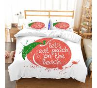 NIOYNJIS Copertina trapunta kit,universale per tutte le stagioni. Copritura trapunta di nozze,morbida e confortevole,Pesca, disegno di frutta morbida con gambo e foglia Mangiamo la pesca,200x228cm