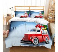 NIOYNJIS Copertina trapunta kit,universale per tutte le stagioni. Copritura trapunta di nozze,morbida e confortevole,Natale, camion americano rosso e bianco nella notte invernale di dicem,228x264cm