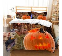 NIOYNJIS Copertina trapunta kit,universale per tutte le stagioni. Copritura trapunta di nozze,morbida e confortevole,Zucca arancione per il giorno di Halloween con diversi personaggi come,200x228cm