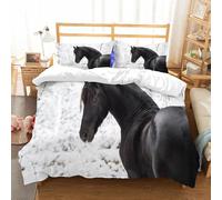 NIOYNJIS Copertina trapunta kit,universale per tutte le stagioni. Copritura trapunta di nozze,morbida e confortevole,Ritratto di cavallo sportivo frisone nero su sfondo invernale innevato,228x264cm