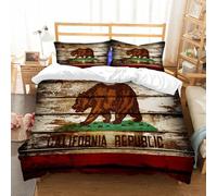 NIOYNJIS Copertina trapunta kit,universale per tutte le stagioni. Copritura trapunta di nozze,morbida e confortevole,Bandiera dello Stato della California marchiata su assi di legno,228x264cm