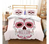 NIOYNJIS Copertina trapunta kit,universale per tutte le stagioni. Copritura trapunta di nozze,morbida e confortevole,Teschio colorato del Giorno dei Morti con ornamento floreale,228x264cm