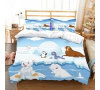 NIOYNJIS Copertina trapunta kit,universale per tutte le stagioni. Copritura trapunta di nozze,morbida e confortevole,Set di raccolta di animali artici con casa di ghiaccio igloo,228x264cm