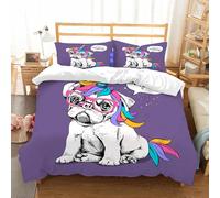 NIOYNJIS Copertina trapunta kit,universale per tutte le stagioni. Copritura trapunta di nozze,morbida e confortevole,Cucciolo di Bulldog in un costume colorato con parrucca di unicorno, c,200x228cm