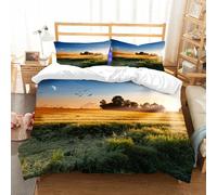 NIOYNJIS Copertina trapunta kit,universale per tutte le stagioni. Copritura trapunta di nozze,morbida e confortevole,foto di prati al vento del mattino con cielo e luna Terra Paesaggio Pa,200x228cm