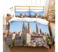 NIOYNJIS Copertina trapunta kit,universale per tutte le stagioni. Copritura trapunta di nozze,morbida e confortevole,Veduta di Santiago de stela con la Cattedrale di Santiago de stela,200x228cm