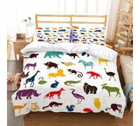 NIOYNJIS Copertina trapunta kit,universale per tutte le stagioni. Copritura trapunta di nozze,morbida e confortevole,grande set di sagome di animali africani ed europei in stile cartone a,228x264cm