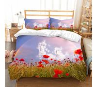NIOYNJIS Copertina trapunta kit,universale per tutte le stagioni. Copritura trapunta di nozze,morbida e confortevole,Papavero, prato con papaveri e arcobaleno riflesso nell'aria cielo mag,200x228cm