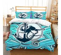NIOYNJIS Copertina trapunta kit,universale per tutte le stagioni. Copritura trapunta di nozze,morbida e confortevole,simbolo del polpo sullo sfondo delle onde marine stilizzate,200x228cm