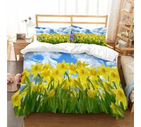NIOYNJIS Copertina trapunta kit,universale per tutte le stagioni. Copritura trapunta di nozze,morbida e confortevole,Un campo di fiori di narciso giallo contro un cielo azzurro,228x264cm