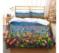 NIOYNJIS Copertina trapunta kit,universale per tutte le stagioni. Copritura trapunta di nozze,morbida e confortevole,Dipinto a olio Paesaggio rurale primaverile estivo colorato. Tulipani,200x228cm
