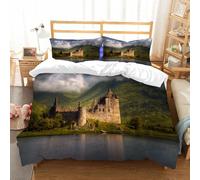 NIOYNJIS Copertina trapunta kit,universale per tutte le stagioni. Copritura trapunta di nozze,morbida e confortevole,Riflessi del castello nella luce del mattino Highlands Scozia cielo nu,228x264cm