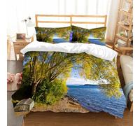 NIOYNJIS Copertina trapunta kit,universale per tutte le stagioni. Copritura trapunta di nozze,morbida e confortevole,Piccola barca sotto un albero vicino al lago Taupo Taupo Isola del Nor,200x228cm