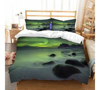 NIOYNJIS Copertina trapunta kit,universale per tutte le stagioni. Copritura trapunta di nozze,morbida e confortevole,L'aurora boreale sulla spiaggia di Uttakleiv alle isole Lofoten, nella,200x228cm