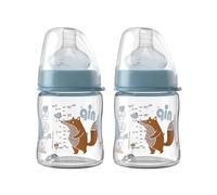 NIP Biberon in vetro set da 2 biberon in silicone con valvola anticolica, piastrine in vetro extra resistente al calore, liscio, senza pori, made in Germany, 0% BPA