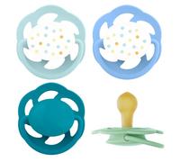 nip Cherry Ciuccio, 0-6 mesi, 4 pezzi, a Forma a ciliegia, Lattice | adatto all'allattamento, adatto alla mascella, tettarella rotonda naturale, in gomma naturale, blu/turchese