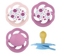 nip Cherry Ciuccio, 0-6 mesi, 4 pezzi, a Forma a ciliegia, Lattice | adatto all'allattamento, adatto alla mascella, tettarella rotonda naturale, in gomma naturale, rosa/blu