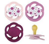 nip Cherry Ciuccio, 0-6 mesi, 4 pezzi, a Forma a ciliegia, Lattice | adatto all'allattamento, adatto alla mascella, tettarella rotonda naturale, in gomma naturale, rosa/viola