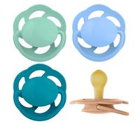 nip Cherry Ciuccio, 6+ mesi, 4 pezzi, a Forma a ciliegia, Lattice | adatto all'allattamento, adatto alla mascella, tettarella rotonda naturale, gomma naturale, verde/azzurro