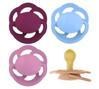 nip Cherry Ciuccio, 6+ mesi, 4 pezzi, a Forma a ciliegia, Lattice | adatto all'allattamento, adatto alla mascella, tettarella rotonda naturale, in gomma naturale, viola/azzurro