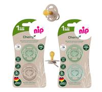 NIP Cherry - Ciuccio di misura 1, da 0 a 6 mesi, colori blu e turchese, argento e azzurro, 4 pezzi