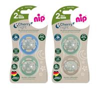 NIP Cherry ciuccio lattice naturale Night 6-32 mesi, 4 pezzi, Il bottone si illumina al buio, made in Germany