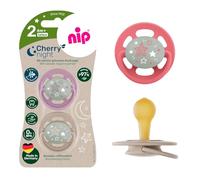 NIP Cherry - Ciuccio rotondo in lattice, luminoso, 4 pezzi (2 x 2), misura 2 (6 M + notte luminosa), adatto all'allattamento, taglia 2, a partire dai 6 mesi in su