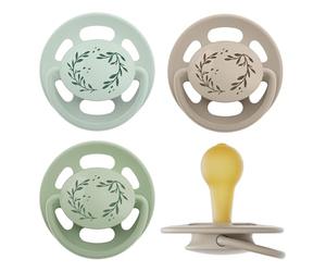 nip - Cherry Green | Dai 6 mesi | Ciuccio per l'allattamento con tettarella delicata sui denti per neonati. Ciuccio sostenibile realizzato con materie prime naturali | 4 pezzi, verde chiaro/marrone