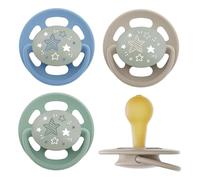 nip - Cherry Green Night | dai 6 mesi | confezione da 4 | Ciuccio per l'allattamento e per la dentizione con pulsante luminoso. Ciuccio sostenibile realizzato con materie prime naturali, blu/verde