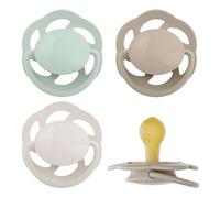 nip Cherry Newborn Ciuccio 0-2mesi Confezione da 4 Forma a ciliegia Lattice | adatto all'allattamento al seno, adatto alla mascella, tettarella rotonda naturale, in gomma naturale, verde/marrone