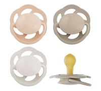 nip Cherry Newborn Ciuccio 0-2mesi Confezione da 4 Forma a ciliegia Lattice | adatto all'allattamento al seno, adatto alla mascella, tettarella rotonda naturale, in gomma naturale, arancione/marrone