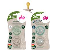 NIP Cherry Set di 4 ciucci rotondi (2 x 2), misura 2 (6 M + + Cherry Green + Cherry Night Luminoso)