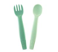nip Eat Green - Posate per imparare a mangiare, senza melamina, per neonati e bambini dai 9 mesi in su, lavabili in lavastoviglie, cucchiaio e forchetta, colore: Verde