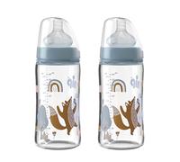 NIP Flacone in vetro a collo largo, 2 pezzi, 240 ml, anatomico, in silicone, misura 0+, latte