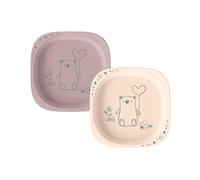 nip - Piatti per bambini | dai 4 mesi | 2 pezzi | adatti al microonde e alla lavastoviglie, perfetti per l'introduzione degli alimenti complementari, senza BPA, senza melamina | motivo animali, rosa