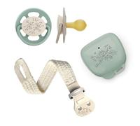 nip Set ciuccio Cherry Green | Limited Edition |0-6 mesi | Sostenibile: 2 ciucci, 1 nastro ciuccio e 1 scatola per ciuccio in materie prime naturali | regalo per nascita | verde salvia