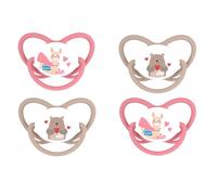 NIP Set risparmio di ciucci a farfalla, confezione da 4 pezzi, taglia 1 (0-6 mesi), beige/rosa, tettarella extra piatta e morbida in silicone, adatta alla mascella e all'allattamento