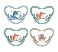 NIP Set risparmio di ciucci in silicone, confezione da 4 pezzi, taglia 1 (0 - 6 mesi), beige/blu/verde, tettarella extra piatta e morbida in silicone, adatta per l'allattamento, dalla nascita