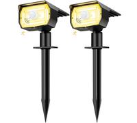 nipify 2 Pezzi Faretti Solari a Led da Esterno Giardino con Sensore di Movimento, [56LED/3 Modes] Lampade da Giardino Potenti Impermeabile Luci Solari Esterno per Cortile Vialetto (Bianco caldo)