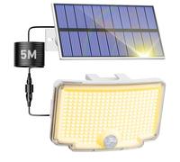 nipify 318LED Faretti Solari a Led da Esterno 【Bianco caldo/Cornice Bianca】, 270° Illuminazione Faro Led Esterno con Pannello Solare, IP65 Impermeabile 3 Modes Luce Solare Esterno con Movimento