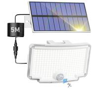 nipify 318LED Faretti Solari a Led da Esterno Cornice Bianca, 270° Illuminazione Faro Led Esterno con Pannello Solare, IP65 Impermeabile 3 Modes Luce Solare Esterno con Movimento