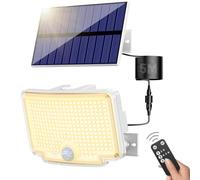 nipify Faretti Solari a Led da Esterno, [Bianco Caldo/Cornice Bianca] Luce Solare Led Esterno con con Sensore di Movimento, IP65 Impermeabile Lampade Solari con Telecomando per Giardino