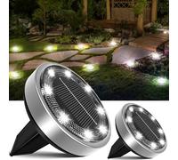Nipify Luci Solari da Giardino, 2 Pezzi Lampade da Terra 8 LEDs Sepolta Faretti Impermeabile per Esterno, Prato, Scala, Vialetto (Bianco Freddo)