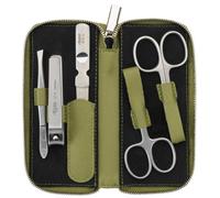 nippes Solingen Set manicure Verde, 5 pezzi, astuccio per unghie in pelle di eucalipto vegana, strumenti in acciaio inox, senza nichel e antiruggine, set per la cura delle unghie, prodotto in Solingen